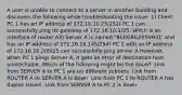 A user is unable to connect to a server in another building and discovers the following while troubleshooting the issue: 1) Client PC 1 has an IP address of 172.16.10.25/252) PC 1 can successfully ping its gateway of 172.16.10.1/25, which is an interface of router A3) Server A is named "BLDGRILFESVR01' and has an IP address of 172.16.10.145/254) PC 2 with an IP address of 172.16.10.200/25 can successfully ping server A However, when PC 1 pings Server A, it gets an error of destination host unreachable. Which of the following might be the issue? ​ Link from SERVER A to PC 1 are on different subnets ​ Link from ROUTER A to SERVER A is down ​ Link from PC 1 to ROUTER A has duplex issues ​ Link from SERVER A to PC 2 is down