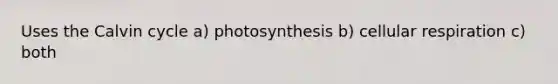 Uses the Calvin cycle a) photosynthesis b) <a href='https://www.questionai.com/knowledge/k1IqNYBAJw-cellular-respiration' class='anchor-knowledge'>cellular respiration</a> c) both