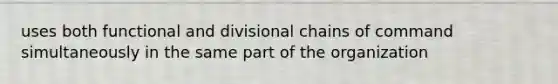 uses both functional and divisional chains of command simultaneously in the same part of the organization