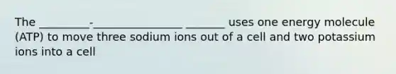 The _________-________________ _______ uses one energy molecule (ATP) to move three sodium ions out of a cell and two potassium ions into a cell