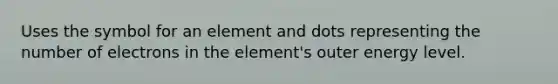 Uses the symbol for an element and dots representing the number of electrons in the element's outer energy level.