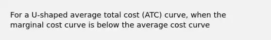 For a U-shaped average total cost (ATC) curve, when the marginal cost curve is below the average cost curve