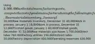 Using 3,000,000 as the total manufacturing costs, compute the cost of goods manufactured using the following information.Raw materials inventory, January 1 20,000Raw materials inventory, December 31 40,000Work in process, January 1 18,000Work in process, December 31 12,000Finished goods, January 1 40,000Finished goods, December 31 32,000Raw materials purchases 1,700,000Direct labor 760,000Factory utilities 150,000Indirect labor 50,000Factory depreciation 400,000Operating expenses 420,000