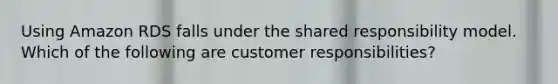 Using Amazon RDS falls under the shared responsibility model. Which of the following are customer responsibilities?