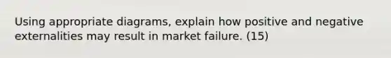 Using appropriate diagrams, explain how positive and negative externalities may result in market failure. (15)