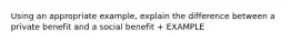 Using an appropriate example, explain the difference between a private benefit and a social benefit + EXAMPLE