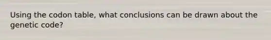 Using the codon table, what conclusions can be drawn about the genetic code?