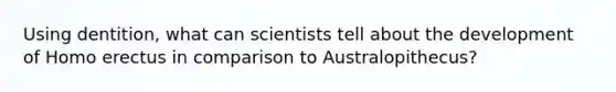 Using dentition, what can scientists tell about the development of Homo erectus in comparison to Australopithecus?