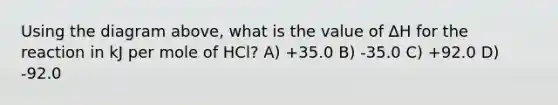 Using the diagram above, what is the value of ∆H for the reaction in kJ per mole of HCl? A) +35.0 B) -35.0 C) +92.0 D) -92.0