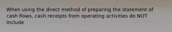 When using the direct method of preparing the statement of cash flows, cash receipts from operating activities do NOT include