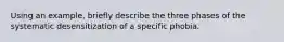 Using an example, briefly describe the three phases of the systematic desensitization of a specific phobia.