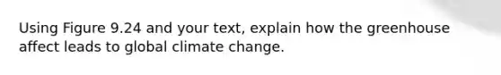 Using Figure 9.24 and your text, explain how the greenhouse affect leads to global climate change.