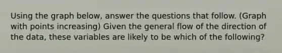 Using the graph below, answer the questions that follow. (Graph with points increasing) Given the general flow of the direction of the data, these variables are likely to be which of the following?