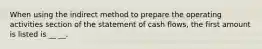 When using the indirect method to prepare the operating activities section of the statement of cash flows, the first amount is listed is __ __.