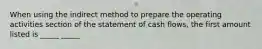 When using the indirect method to prepare the operating activities section of the statement of cash flows, the first amount listed is _____ _____