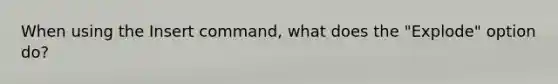 When using the Insert command, what does the "Explode" option do?