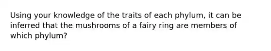 Using your knowledge of the traits of each phylum, it can be inferred that the mushrooms of a fairy ring are members of which phylum?