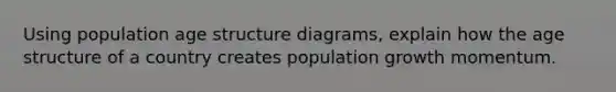 Using population age structure diagrams, explain how the age structure of a country creates population growth momentum.