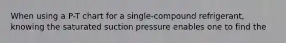 When using a P-T chart for a single-compound refrigerant, knowing the saturated suction pressure enables one to find the