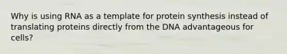 Why is using RNA as a template for protein synthesis instead of translating proteins directly from the DNA advantageous for cells?