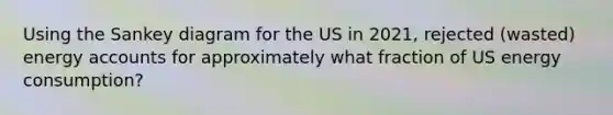 Using the Sankey diagram for the US in 2021, rejected (wasted) energy accounts for approximately what fraction of US energy consumption?