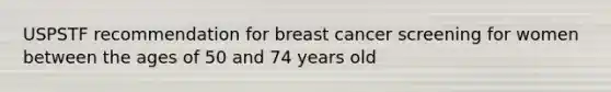 USPSTF recommendation for breast cancer screening for women between the ages of 50 and 74 years old