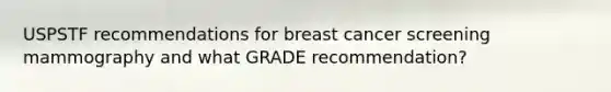 USPSTF recommendations for breast cancer screening mammography and what GRADE recommendation?