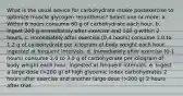 What is the usual advice for carbohydrate intake postexercise to optimize muscle glycogen resynthesis? Select one or more: a. Within 8 hours consume 60 g of carbohydrate each hour. b. Ingest 200 g immediately after exercise and 100 g within 2 hours. c. Immediately after exercise (0-4 hours) consume 1.0 to 1.2 g of carbohydrate per kilogram of body weight each hour, ingested at frequent intervals. d. Immediately after exercise (0-1 hours) consume 2.0 to 3.0 g of carbohydrate per kilogram of body weight each hour, ingested at frequent intervals. e. Ingest a large dose (>200 g) of high glycemic index carbohydrates 2 hours after exercise and another large dose (>200 g) 2 hours after that.