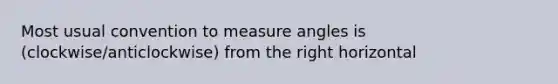 Most usual convention to measure angles is (clockwise/anticlockwise) from the right horizontal