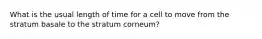 What is the usual length of time for a cell to move from the stratum basale to the stratum corneum?