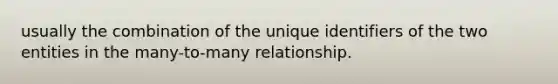 usually the combination of the unique identifiers of the two entities in the many-to-many relationship.