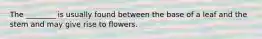 The ________ is usually found between the base of a leaf and the stem and may give rise to flowers.