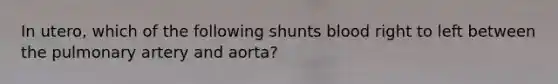 In utero, which of the following shunts blood right to left between the pulmonary artery and aorta?