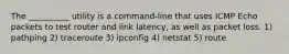 The __________ utility is a command-line that uses ICMP Echo packets to test router and link latency, as well as packet loss. 1) pathping 2) traceroute 3) ipconfig 4) netstat 5) route