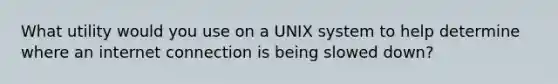 What utility would you use on a UNIX system to help determine where an internet connection is being slowed down?