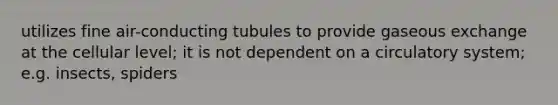 utilizes fine air-conducting tubules to provide gaseous exchange at the cellular level; it is not dependent on a circulatory system; e.g. insects, spiders