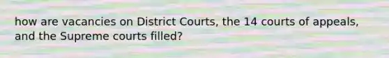 how are vacancies on District Courts, the 14 courts of appeals, and the Supreme courts filled?