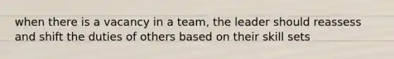 when there is a vacancy in a team, the leader should reassess and shift the duties of others based on their skill sets