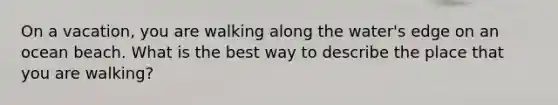 On a vacation, you are walking along the water's edge on an ocean beach. What is the best way to describe the place that you are walking?