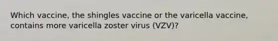 Which vaccine, the shingles vaccine or the varicella vaccine, contains more varicella zoster virus (VZV)?