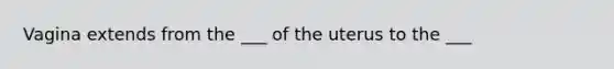 Vagina extends from the ___ of the uterus to the ___