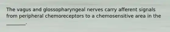 The vagus and glossopharyngeal nerves carry afferent signals from peripheral chemoreceptors to a chemosensitive area in the ________.