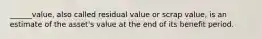 ______value, also called residual value or scrap value, is an estimate of the asset's value at the end of its benefit period.