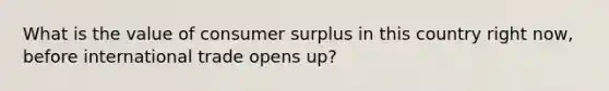 What is the value of consumer surplus in this country right now, before international trade opens up?