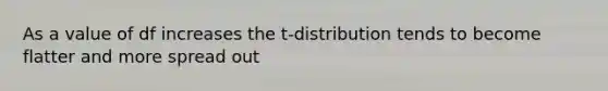 As a value of df increases the t-distribution tends to become flatter and more spread out