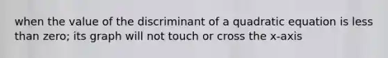 when the value of the discriminant of a quadratic equation is less than zero; its graph will not touch or cross the x-axis