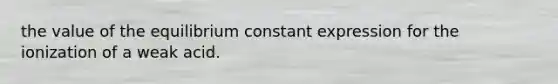 the value of the equilibrium constant expression for the ionization of a weak acid.