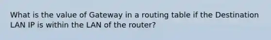 What is the value of Gateway in a routing table if the Destination LAN IP is within the LAN of the router?