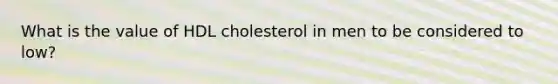 What is the value of HDL cholesterol in men to be considered to low?