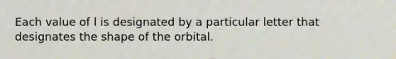 Each value of l is designated by a particular letter that designates the shape of the orbital.